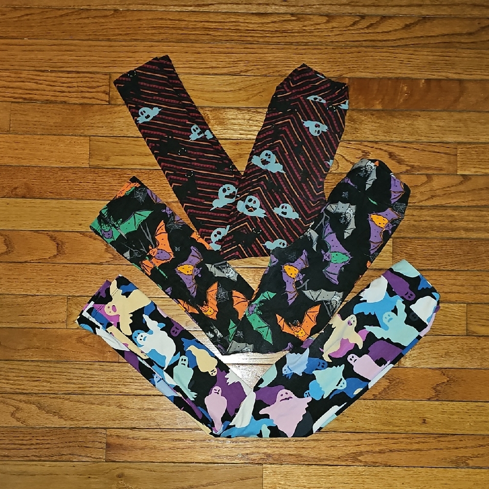 Girl's Lularoe Halloween /Fall Leggings Set Size  L/XL Three Pairs Ghosts Bats